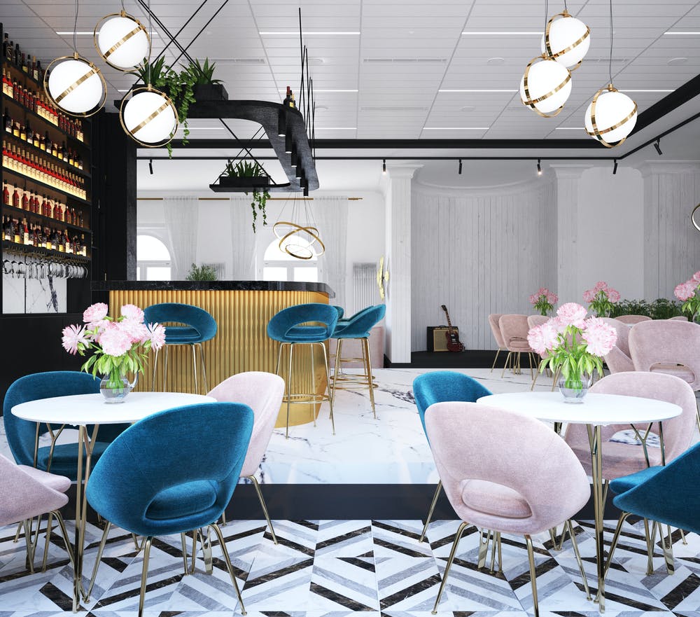 Sloten hip restaurant met velours stoelen